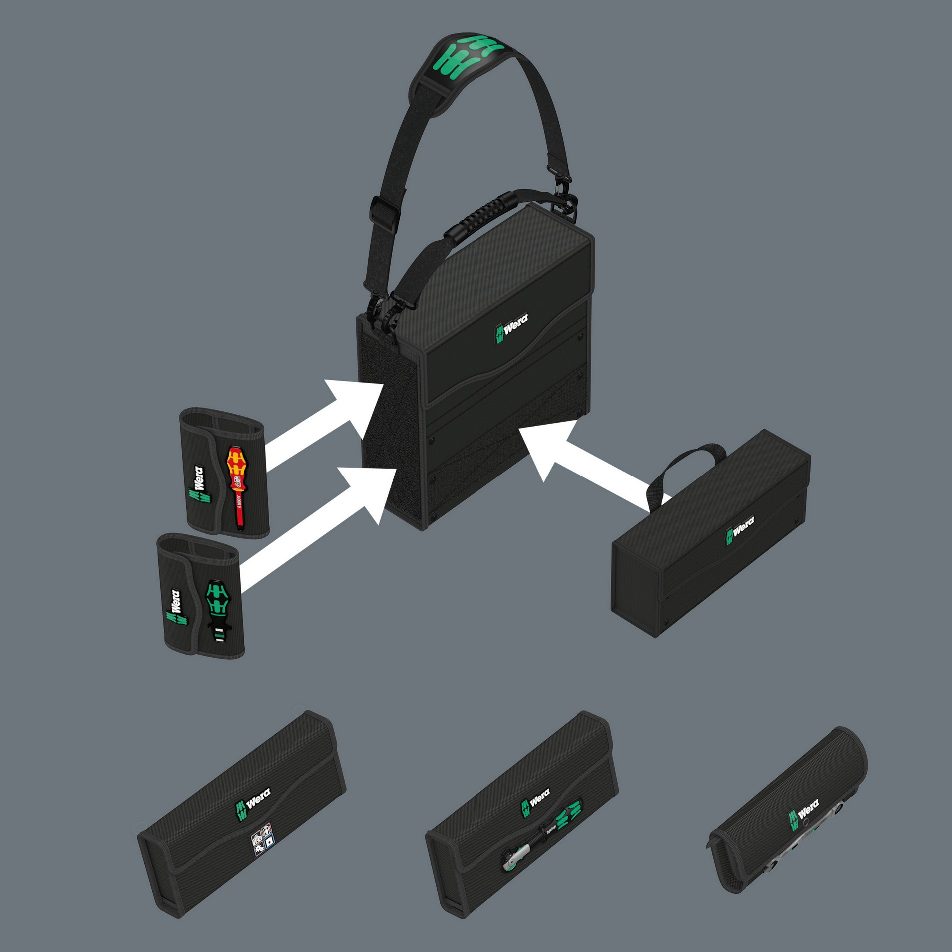 Контейнер для инструментов 3 пр., Wera 2go Container, Ремень для переноски Wera 2go 6, Подсумок Wera 2go 4 Wera 2go 2 WE-004351