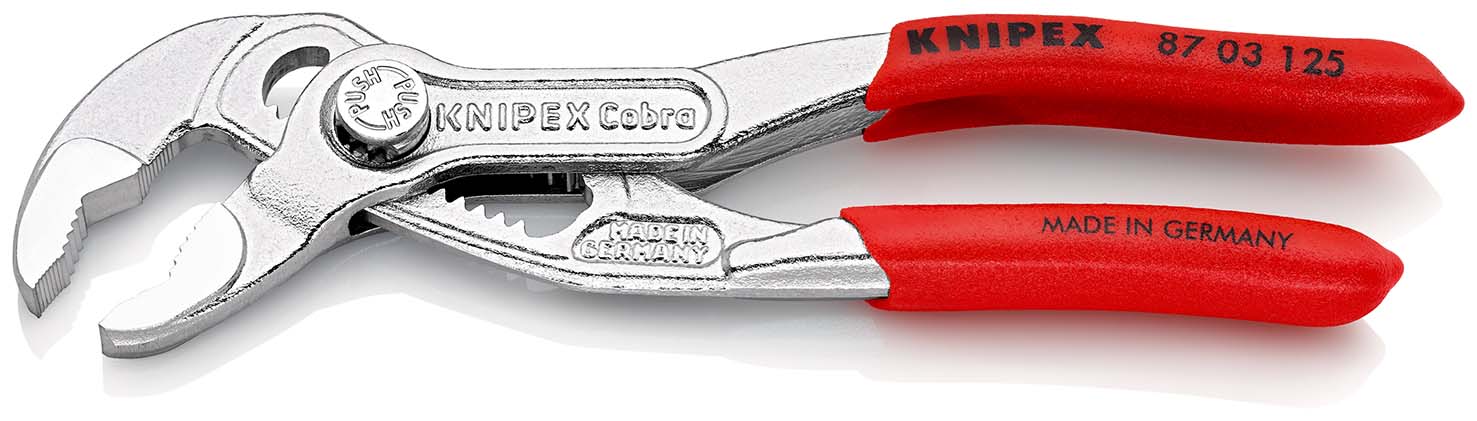 Клещи переставные 125 мм, зев 25 мм, хром, обливные ручки COBRA KN-8703125