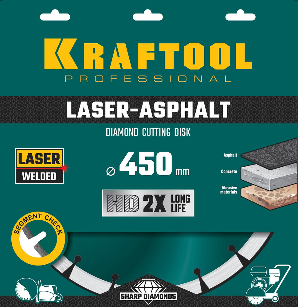 Алмазный диск LASER-ASPHALT, 450 мм (25.4/20 мм, 10?4.0 мм) KRAFTOOL 36687-450