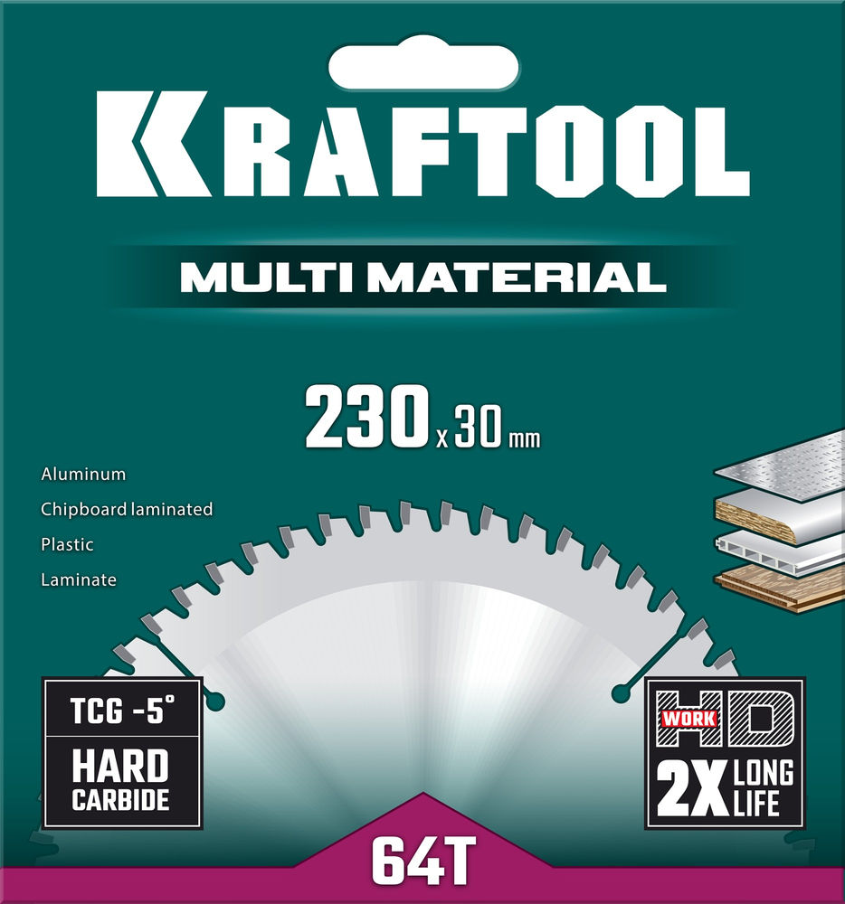 Пильный диск по алюминию Multi Material, 230 х 30 мм, 64Т KRAFTOOL 36953-230-30
