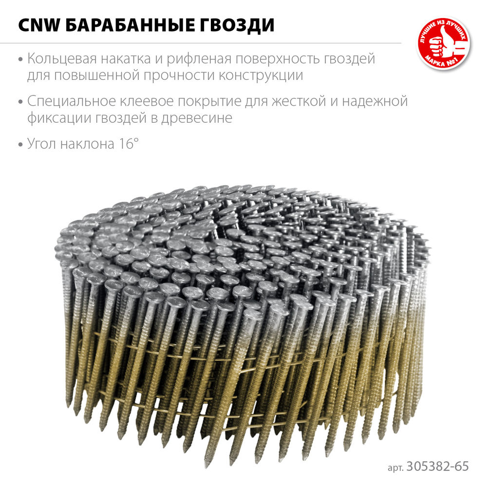 Гвозди барабанные CNW 65 x 2.8 мм, рифленые, 6000 шт ЗУБР 305382-65