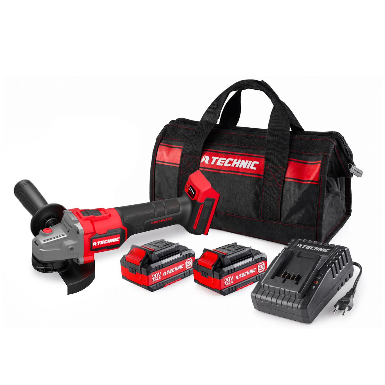 RUNTEC RT-AG1100T Шлифмашина угловая аккумуляторная RUNTEC TECHNIC 125 мм, 20В, 2*4Ач, 1100Вт (RT-AG1100T)