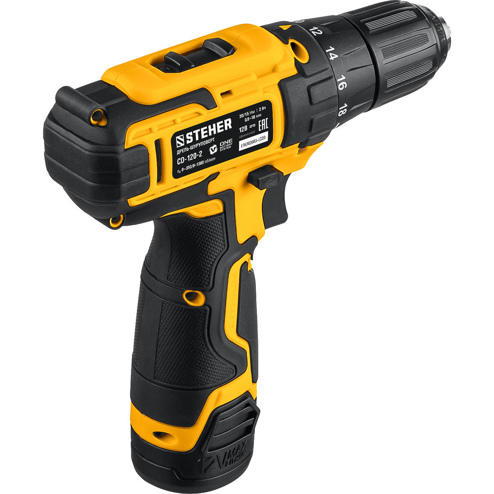 Дрель-шуруповерт 12 В, 30 Н·м, 2 АКБ (2 А·ч), кейс STEHER CD-120-2