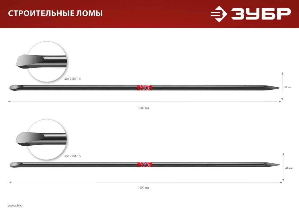 Лом строительный 1500 мм d 30 мм ЗУБР 2186-1.5