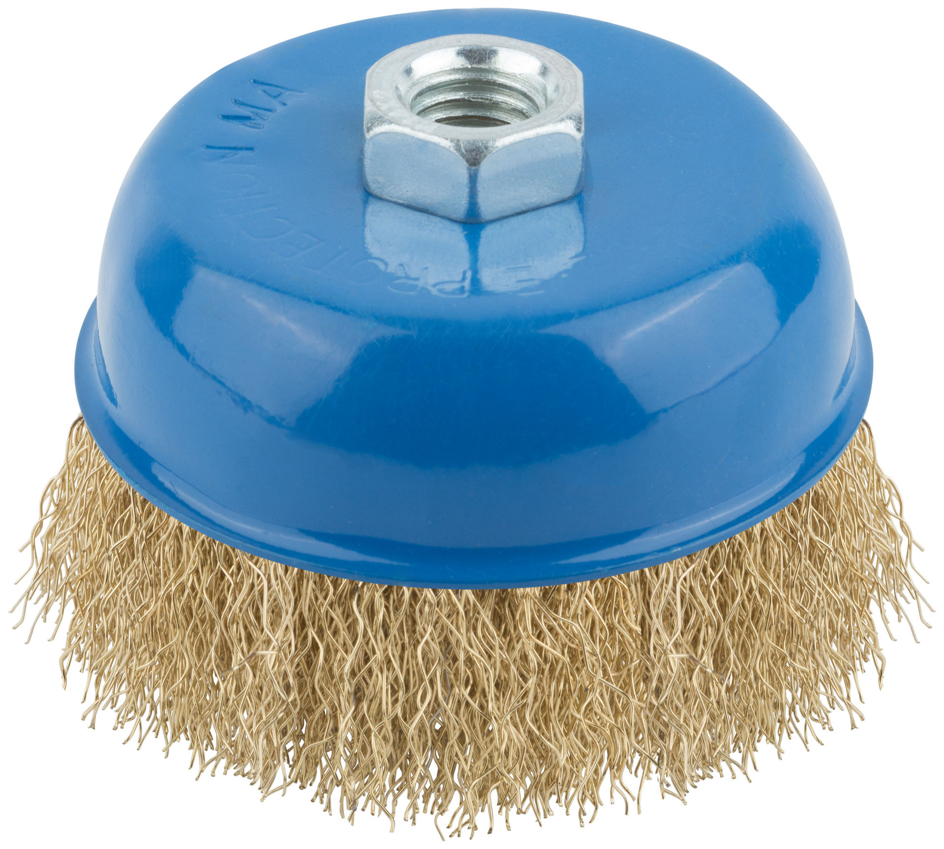 Корщетка, тип чашка, гайка М14, стальная латунированная волнистая проволока 100 мм (38943М)