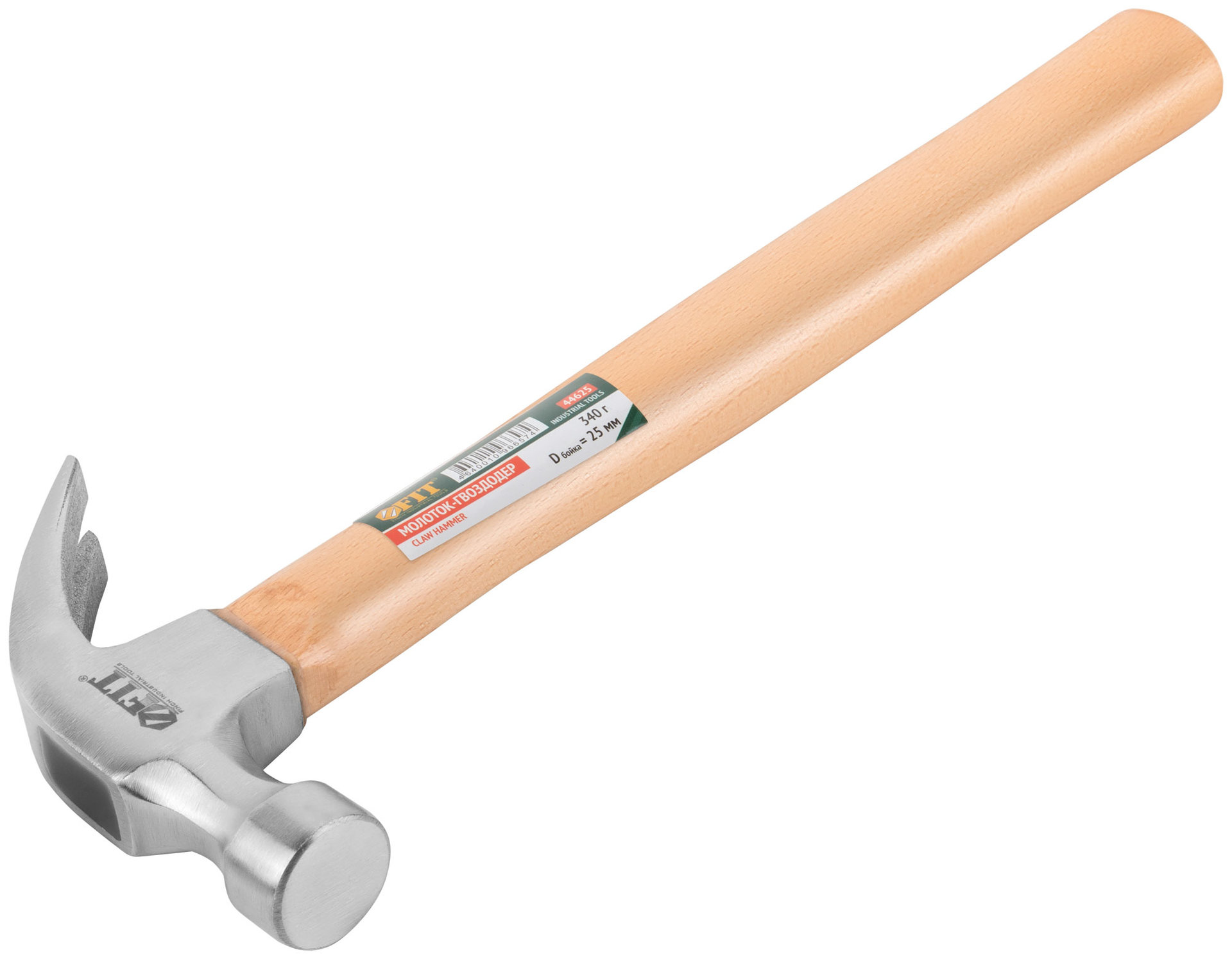 Молоток-гвоздодер, деревянная ручка 25 мм, 340 гр. (44625)
