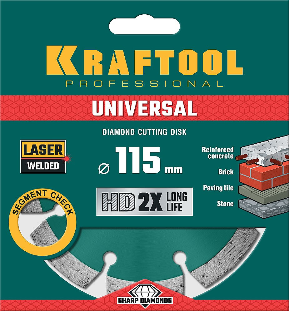 Алмазный диск LASER-UNIVERSAL, 115 мм (22.2 мм, 10?2.2 мм) KRAFTOOL 36680-115