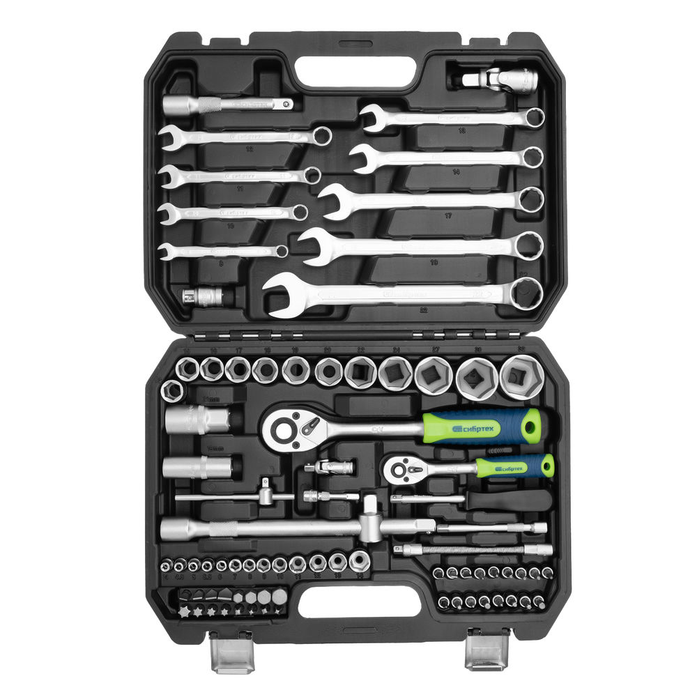 Набор инструментов, 1/2, 1/4, пластиковый кейс, 82 предмета Сибртех