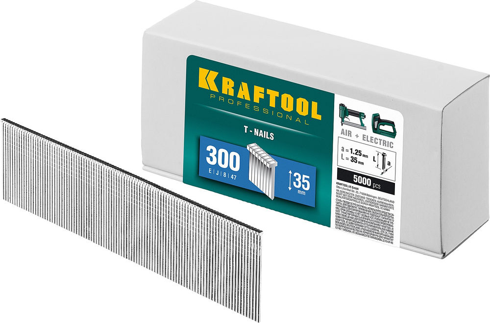 Гвозди тип 300 (47/J/F), 35 мм, калибр 18GA, 5000 шт KRAFTOOL 31785-35