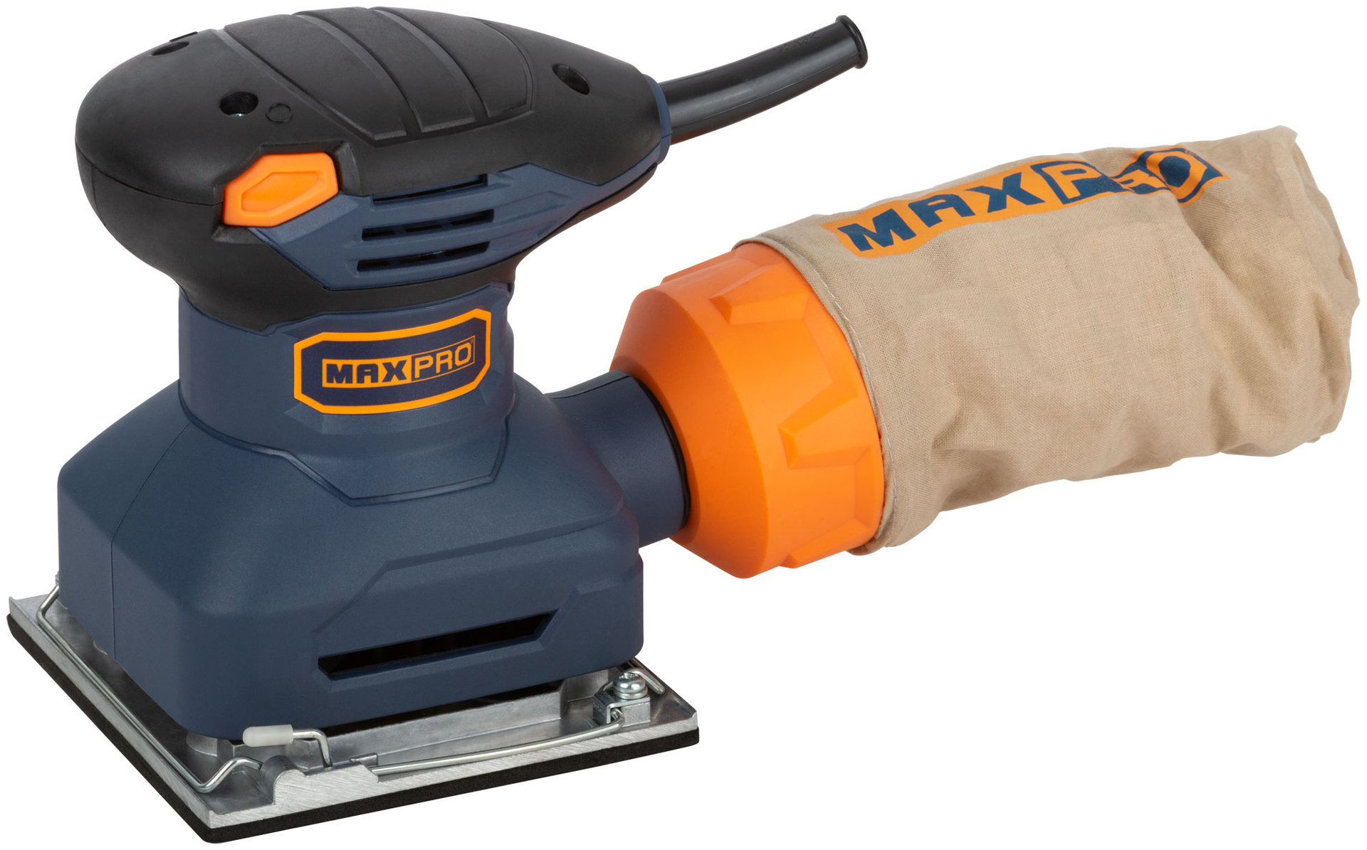 Шлифмашина вибрационная 230 Вт; 13500 об/мин; 115х100 мм; алюминиевая подошва; пылезащитный выкл.; зажим; резиновые вставки; 1,2 кг MAX-PRO 85235