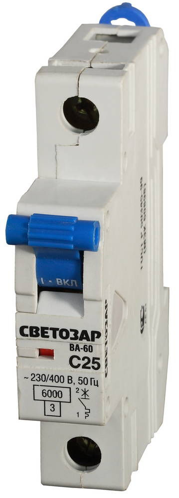 Автоматический выключатель ВА-60, 1P, 25А, C, 6кА СВЕТОЗАР SV-49061-25-C