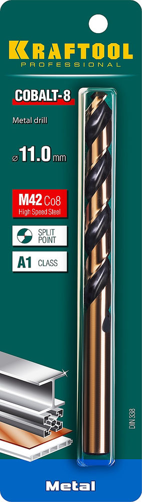 Сверло по металлу 11.0 х 142 мм сталь М42, HSS-Co(8%) COBALT-8 KRAFTOOL 29656-11