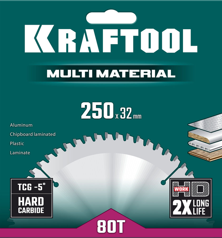 Пильный диск по алюминию Multi Material, 250 х 32 мм, 80Т KRAFTOOL 36953-250-32