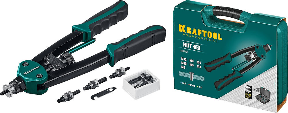Резьбовой двуручный заклепочник NUT-12, М3–М12, в кейсе KRAFTOOL 31183