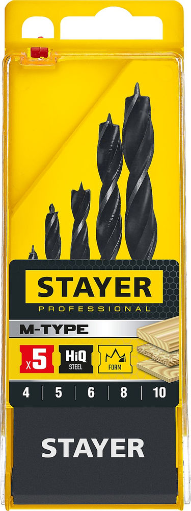 Набор сверл спиральных по дереву 5 шт: 4-5-6-8-10 мм M-type STAYER 2942-H5