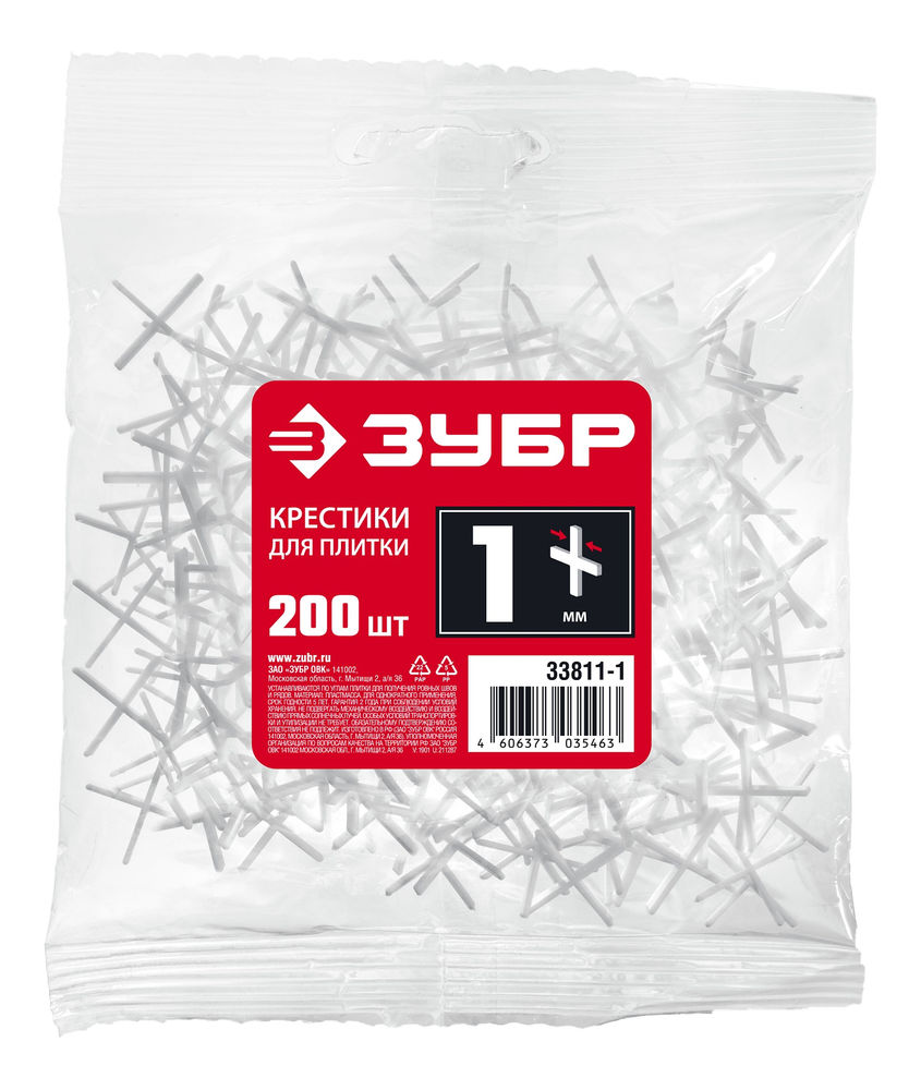 Крестики для плитки 1 мм, 200 шт ЗУБР 33811-1
