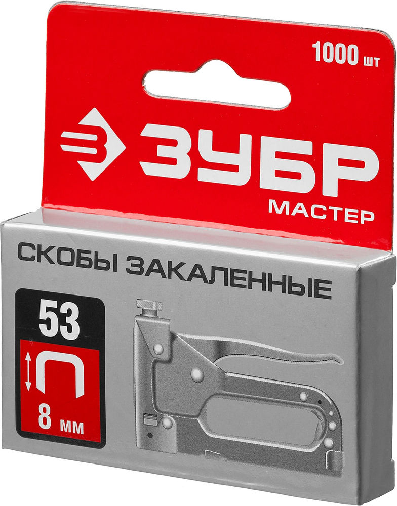 Скобы 8 мм, тип 53 (A/10/JT21), калибр 23GA, 1000 шт ЗУБР 31625-08