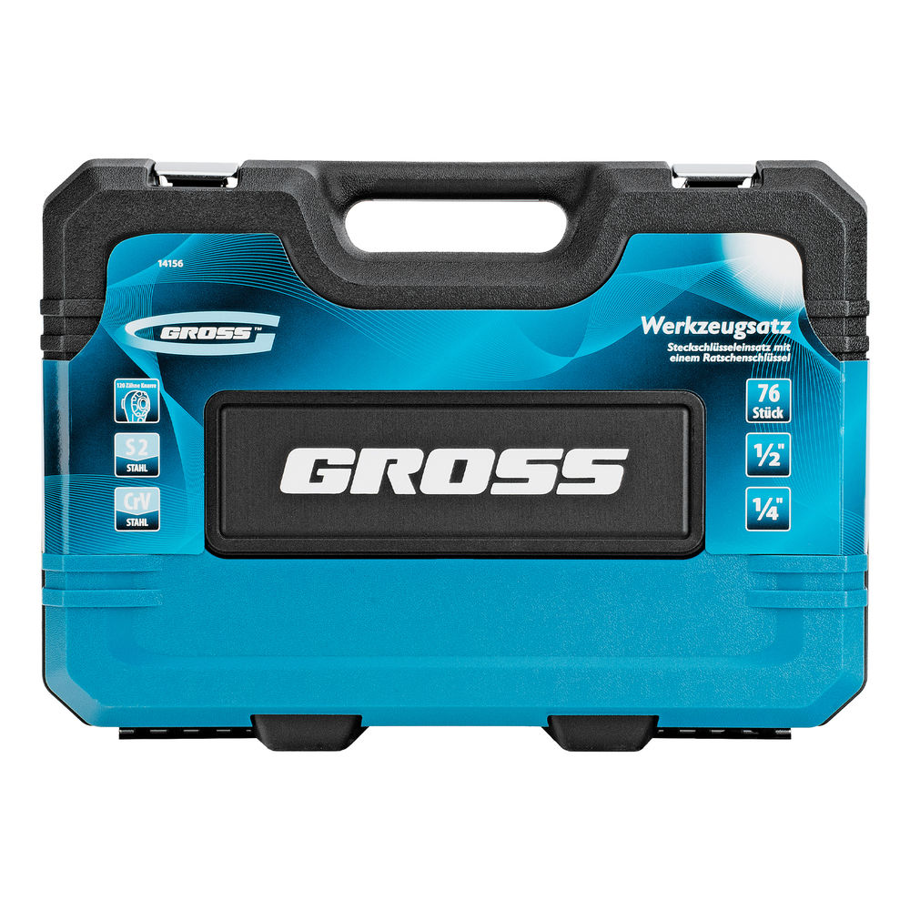 Набор инструментов, 1/4, 1/2, CrV, 120 зубьев, 76 предметов Gross