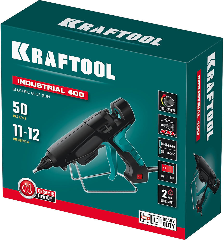 Электрический термоклеевой пистолет Industrial 400, d 11 - 12 мм, 50 г/мин, 130 - 230°C KRAFTOOL 06843-300-12
