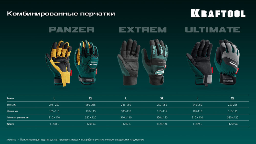 Профессиональные комбинированные перчатки Extrem, L (9), антивибрационные, противоударные KRAFTOOL 11287-L