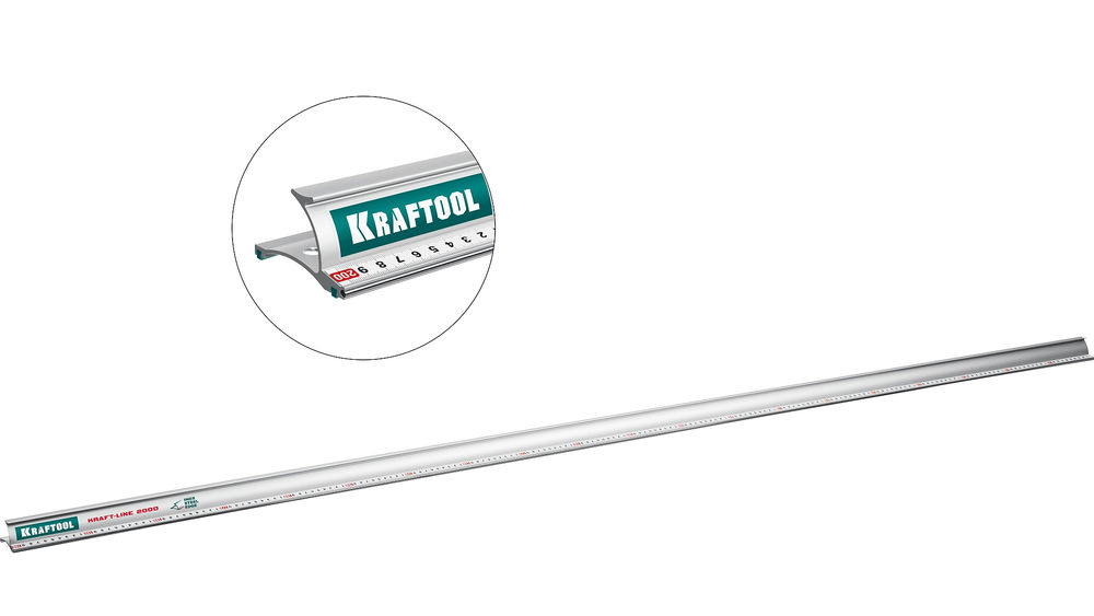 Линейка усиленная алюминиевая 2.0 м со стальной направляющей KRAFT-LINE KRAFTOOL 34275-200