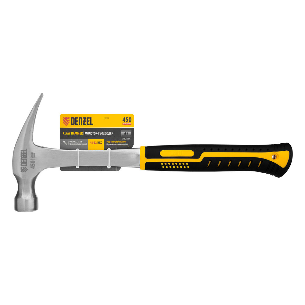 Молоток-гвоздодер 450 г, цельнометаллический, двухкомпонентная рукоятка Denzel (10423)
