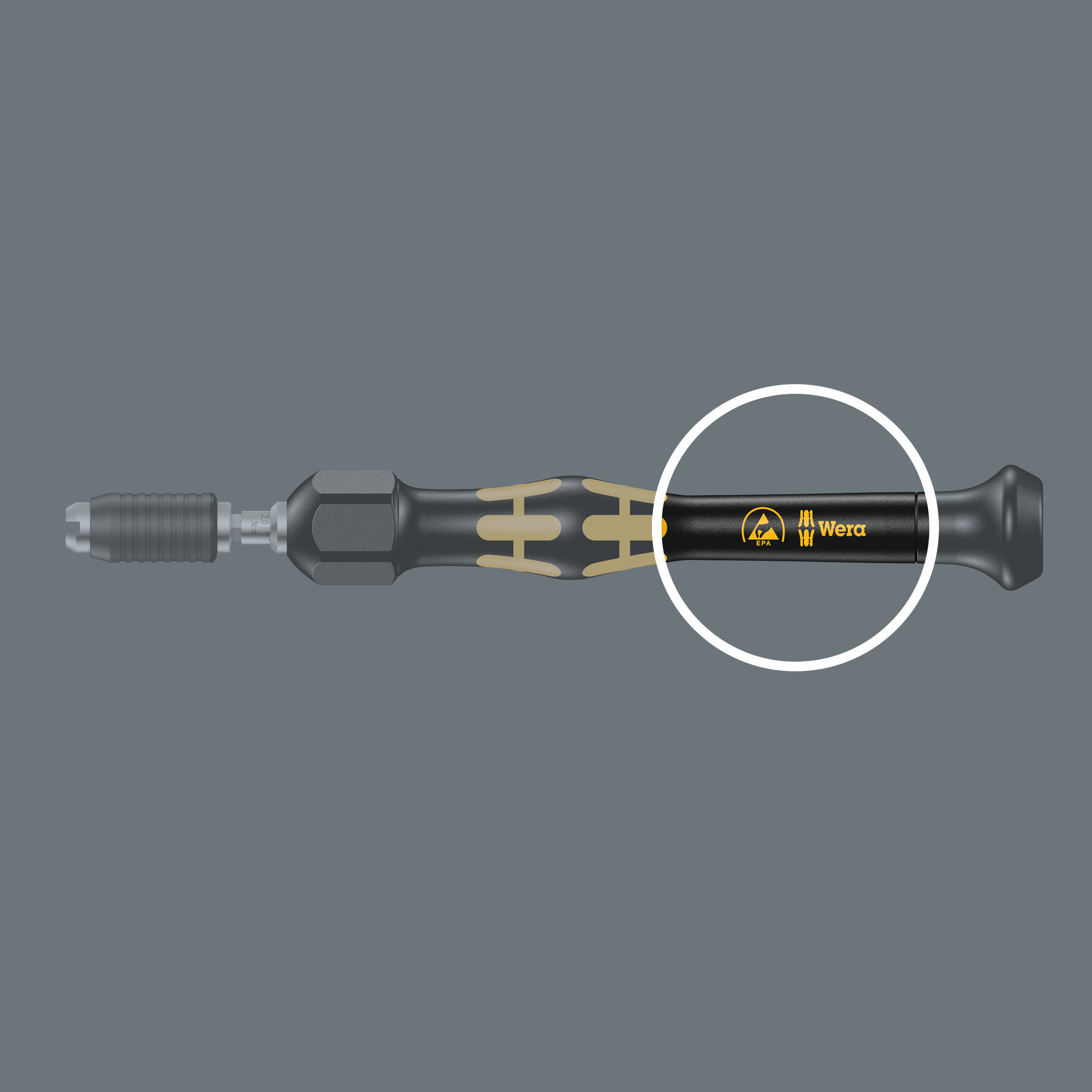 Отвёртка-битодержатель динамометрическая антистатическая 0.02-0.06 Нм Halfmoon/HIOS 4 мм лупа ESD Kraftform Micro серия 1430 Wera WE-074802