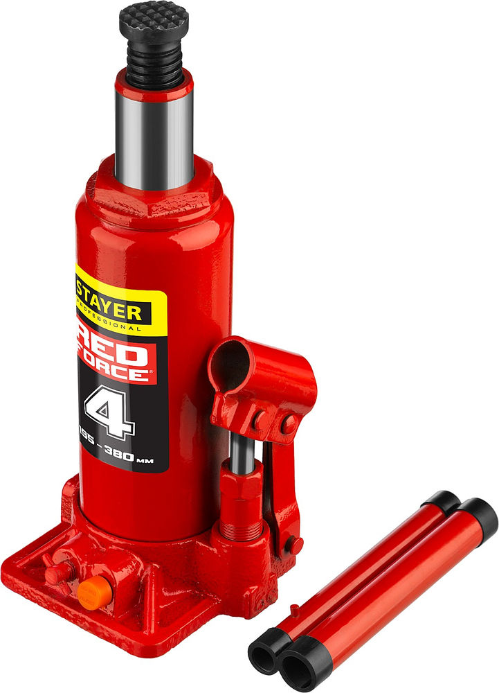 Домкрат бутылочный гидравлический 4 т, 195 - 380 мм RED FORCE Professional STAYER 43160-4