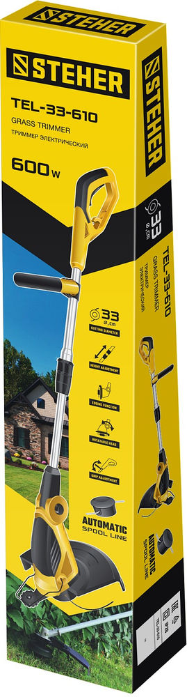 Триммер сетевой 600 Вт, ш/с 33 см STEHER TEL-33-610