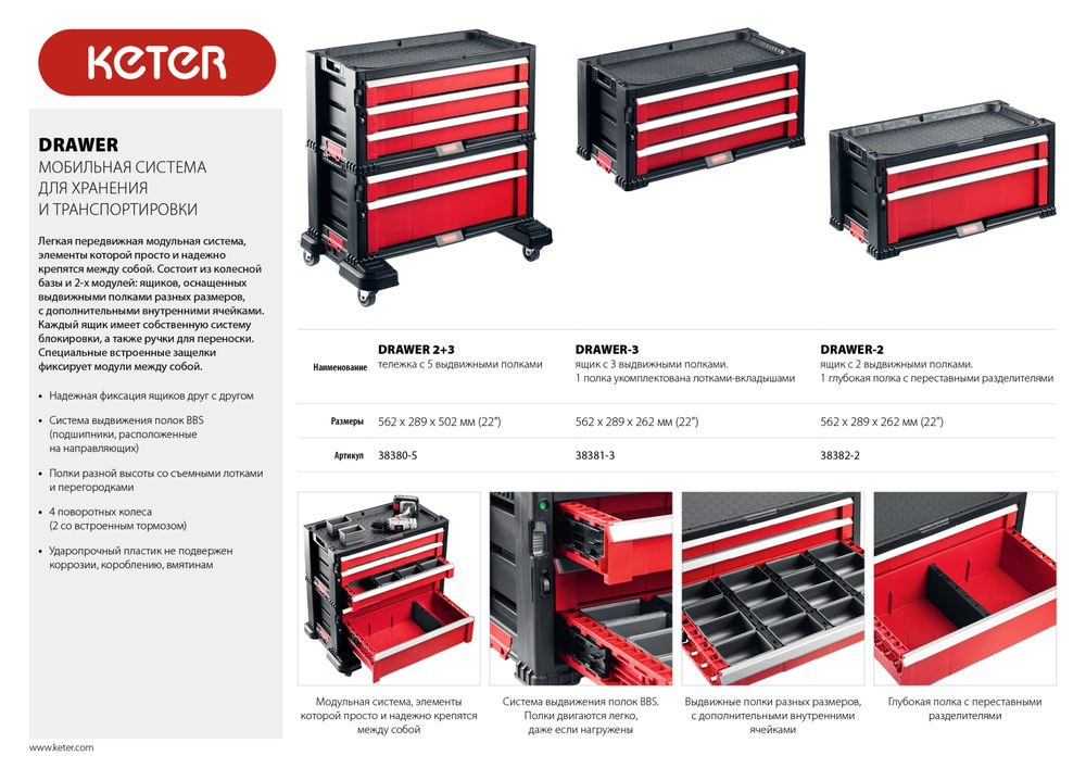 Ящик 562 х 289 х 262 мм (22) с 2 выдвижными полками DRAWER-2 KETER 38382-2