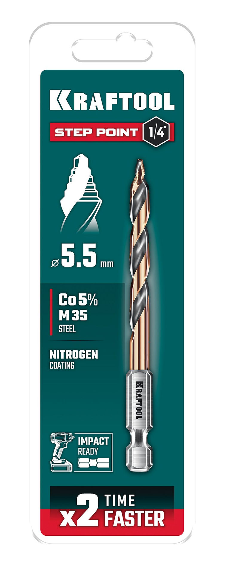 KRAFTOOL STEP POINT, d 5.5 х 98 мм, сверло по металлу для винтовёртов и шуруповертов IMPACT READY (29653-5.5)