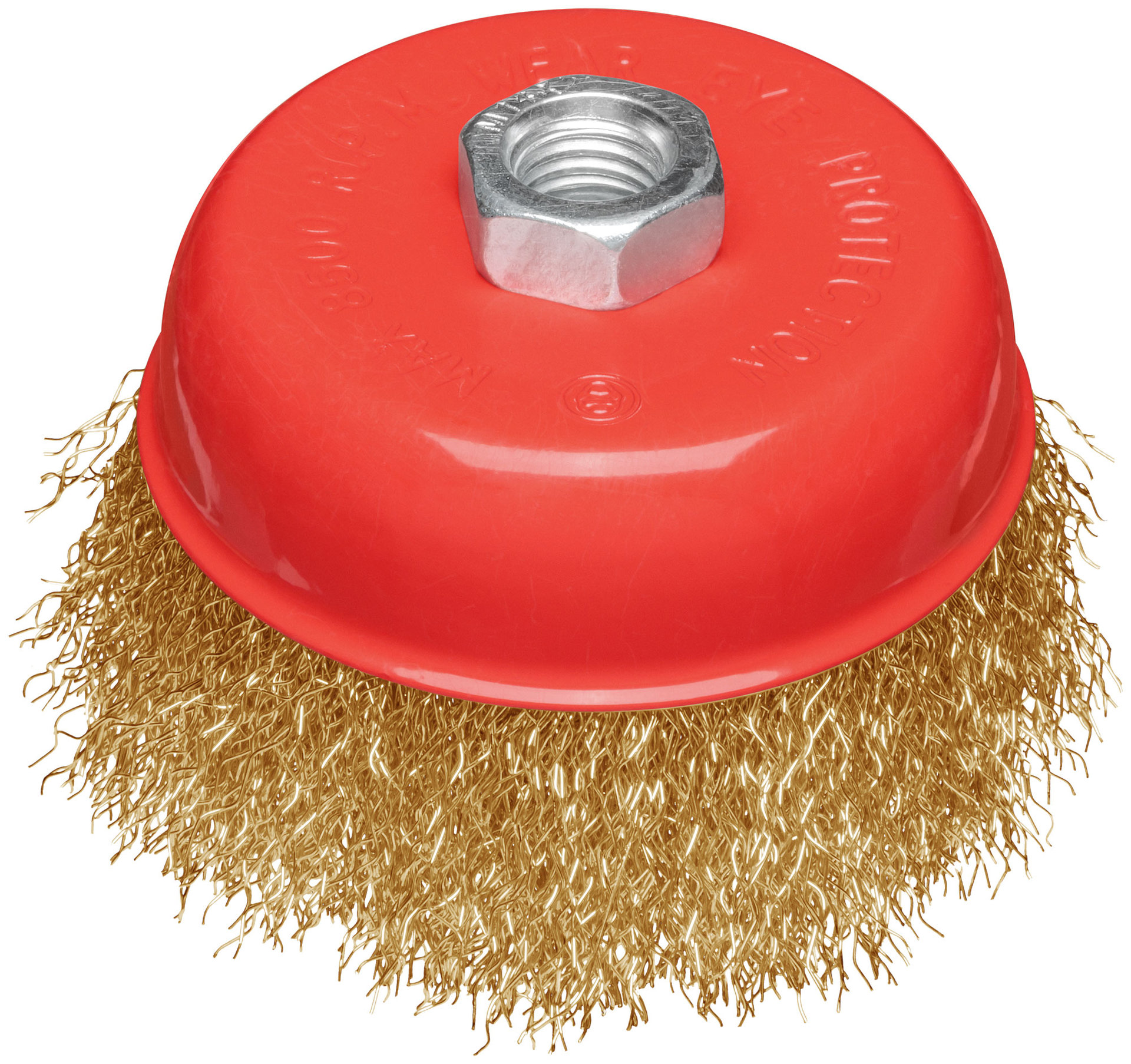 Корщетка-чашка, гайка М14, стальная латунированная волнистая проволока 100 мм, блистер (39093)