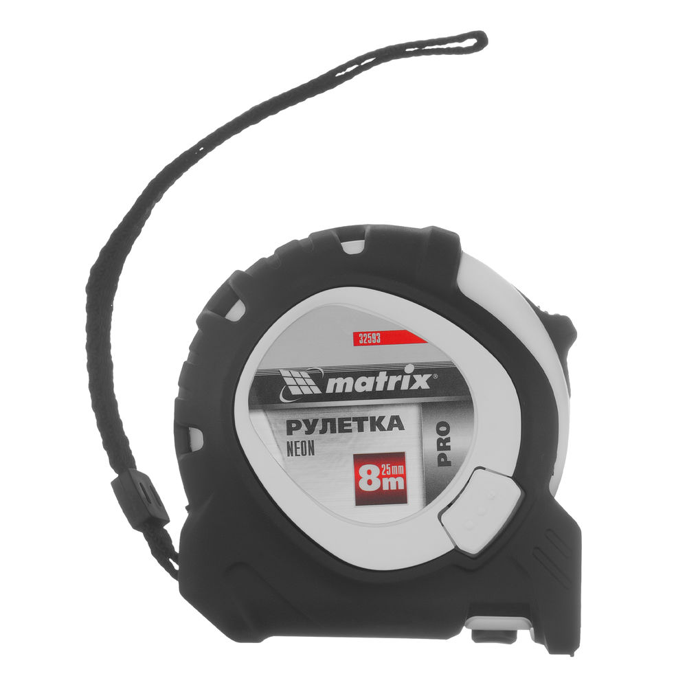 Рулетка Neon,8 м x 25 мм,обрезиненный корпус,3 фиксации,Pro Matrix