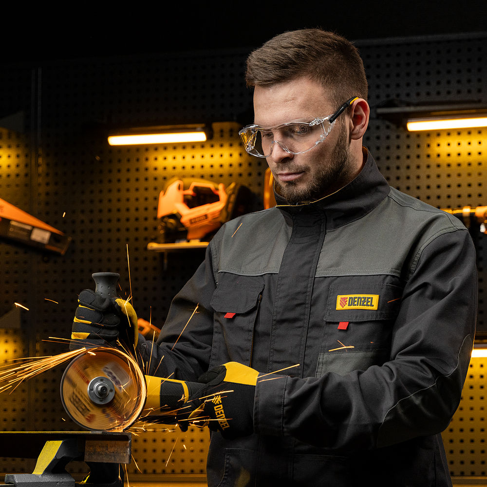 Очки защитные открытые, поликарбонатные, увеличенная прозрачная линза,  регулируемые дужки Denzel (89201)