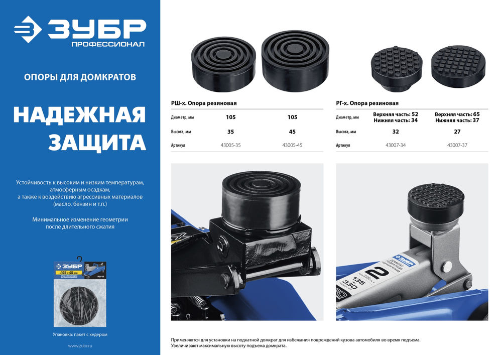 Резиновая опора для домкрата D105/H35 мм Профессионал ЗУБР РШ-35 43005-35