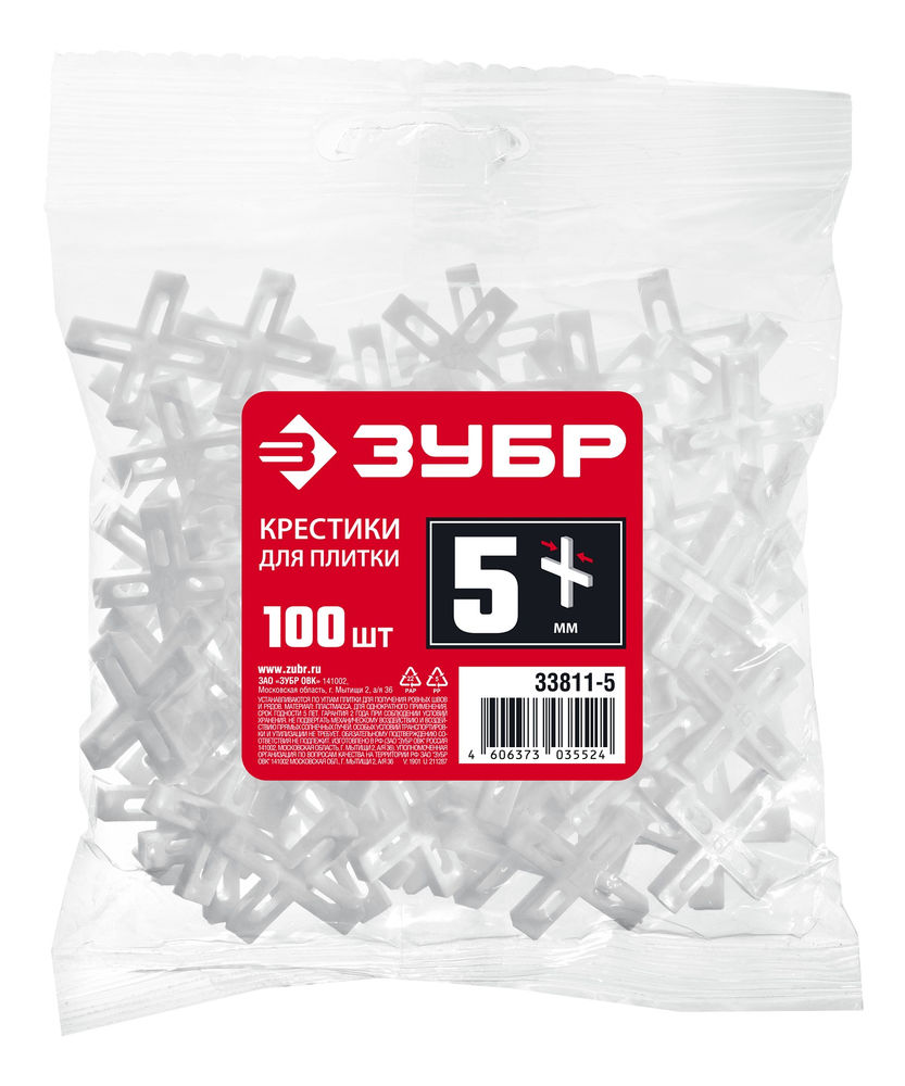 Крестики для плитки 5 мм, 100 шт ЗУБР 33811-5