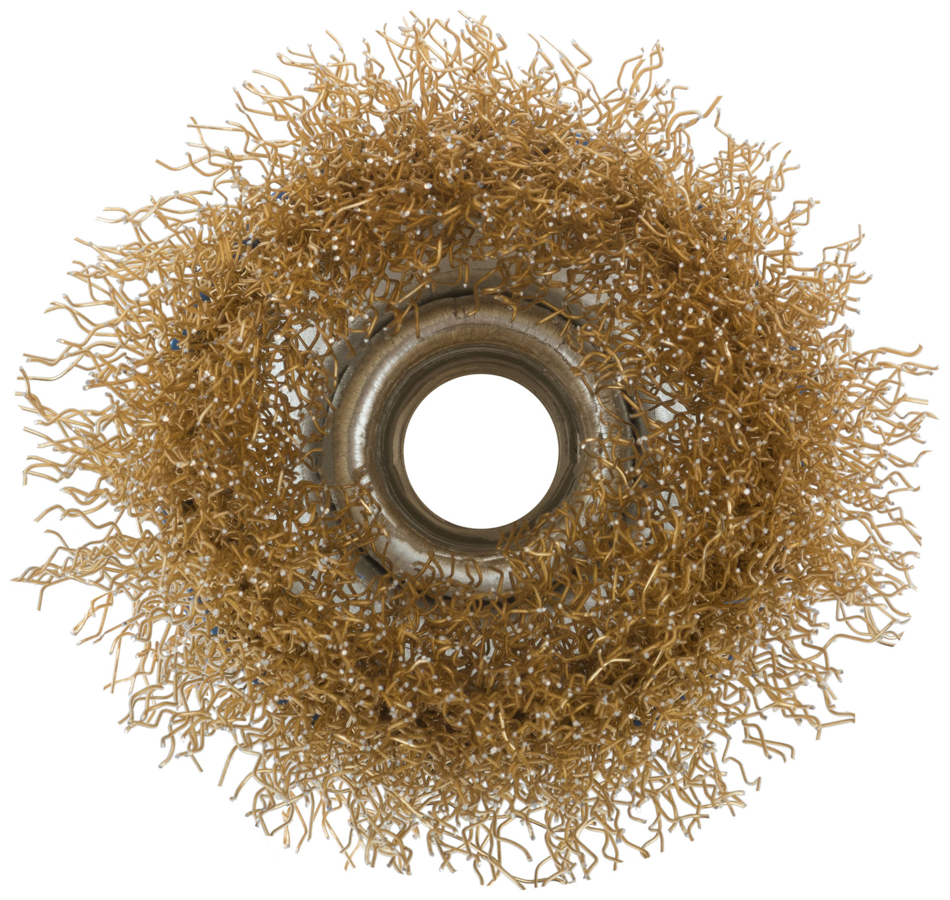 Корщетка, тип чашка, гайка М14, стальная латунированная волнистая проволока 65 мм (38941М)