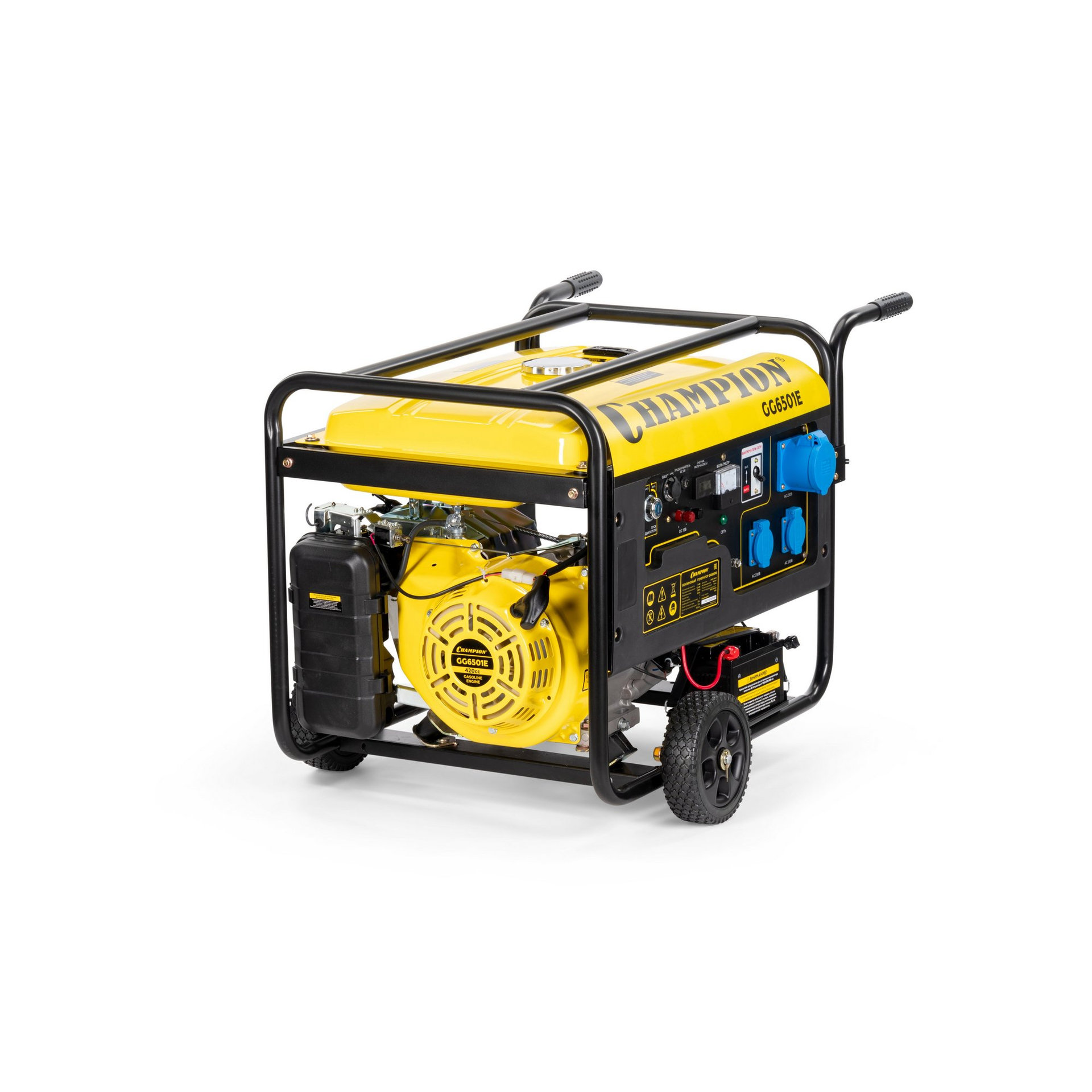Генератор CHAMPION GG6501E+ATS (5/5,5кВт 15лс 25л 12В 81,5кг эл. стартер,счетчик) (GG6501E)