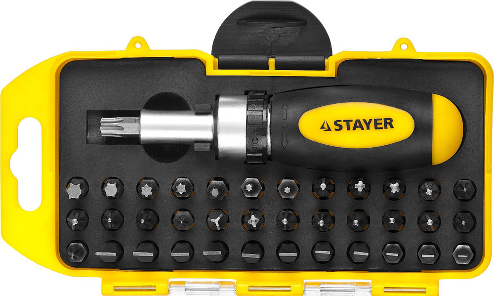 Отвертка реверсивная с насадками 38 предм. Compact-38 STAYER 2557-H38
