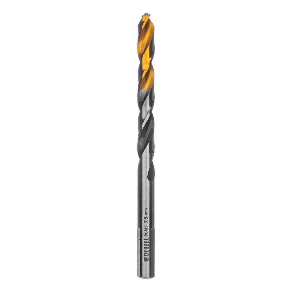Сверло спиральное по металлу 7,5 x 109мм, Р6М5, Golden Tip, многогранная заточка Denzel (718281)