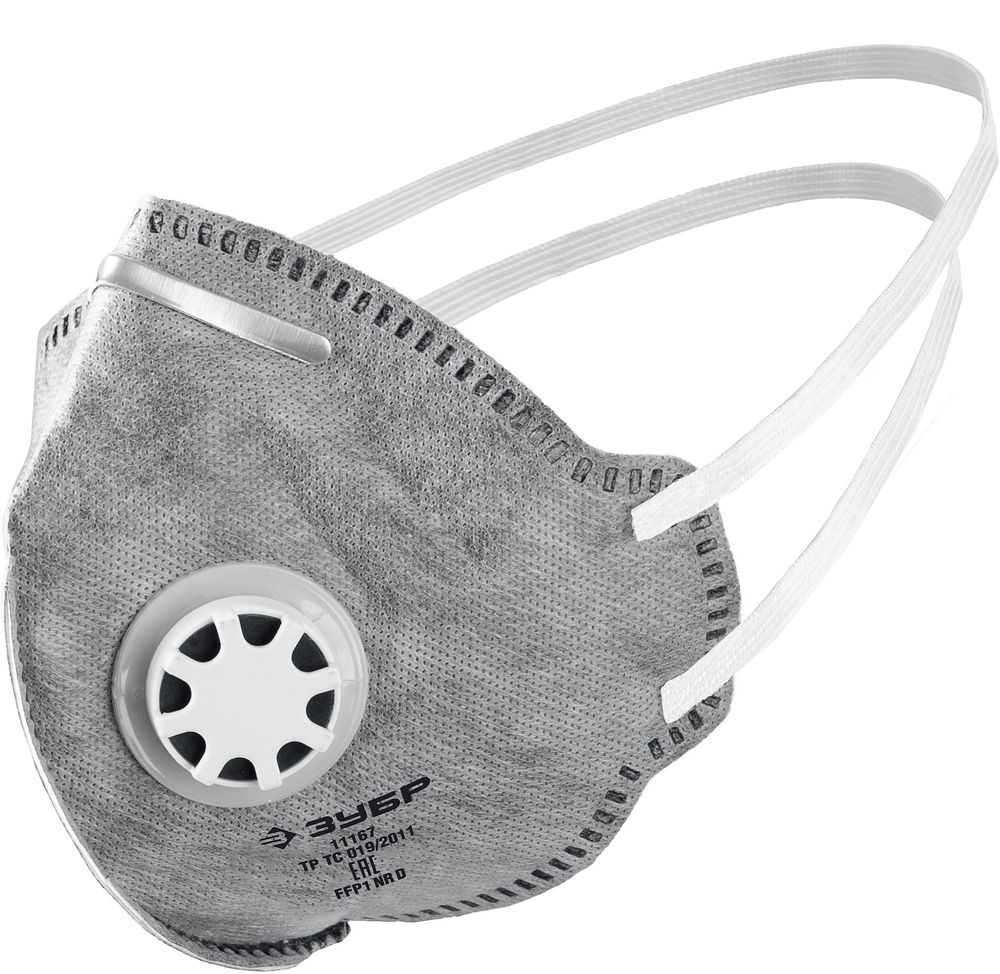 Полумаска фильтрующая плоская с угольным слоем класс защиты FFP1 с клапаном выдоха ЗУБР ПГ-80 Профессионал 11167_z01