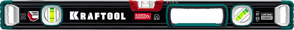 Сверхпрочный магнитный уровень A-RATE CONTROL, 600 мм, точность 0.3 мм/м, с зеркальным глазком KRAFTOOL 34988-60