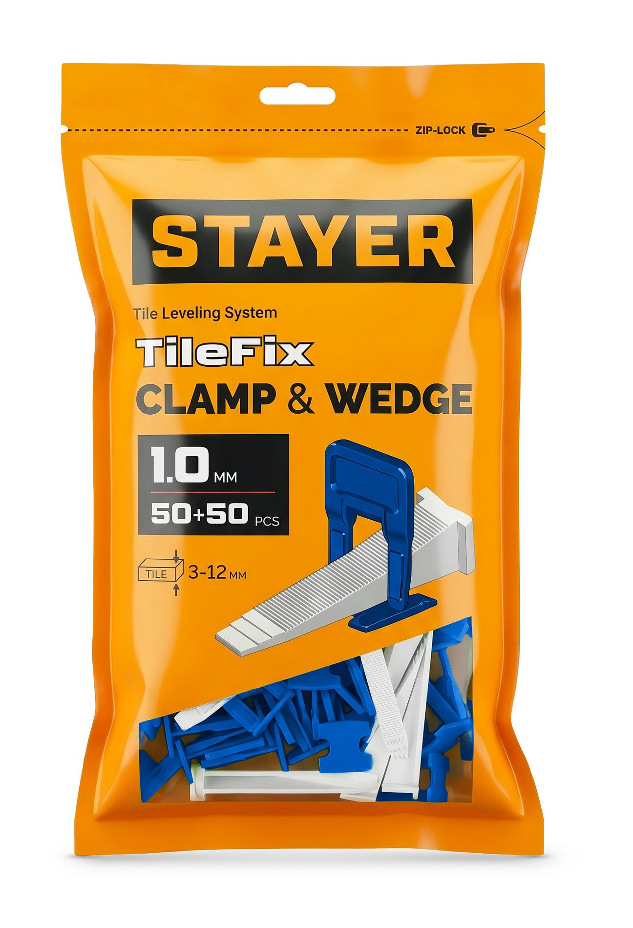 STAYER СВП TileFix, комплект: 1,0 мм, зажим + клин, 50 + 50 шт, система выравнивания плитки ?ворота? (33841-H50)