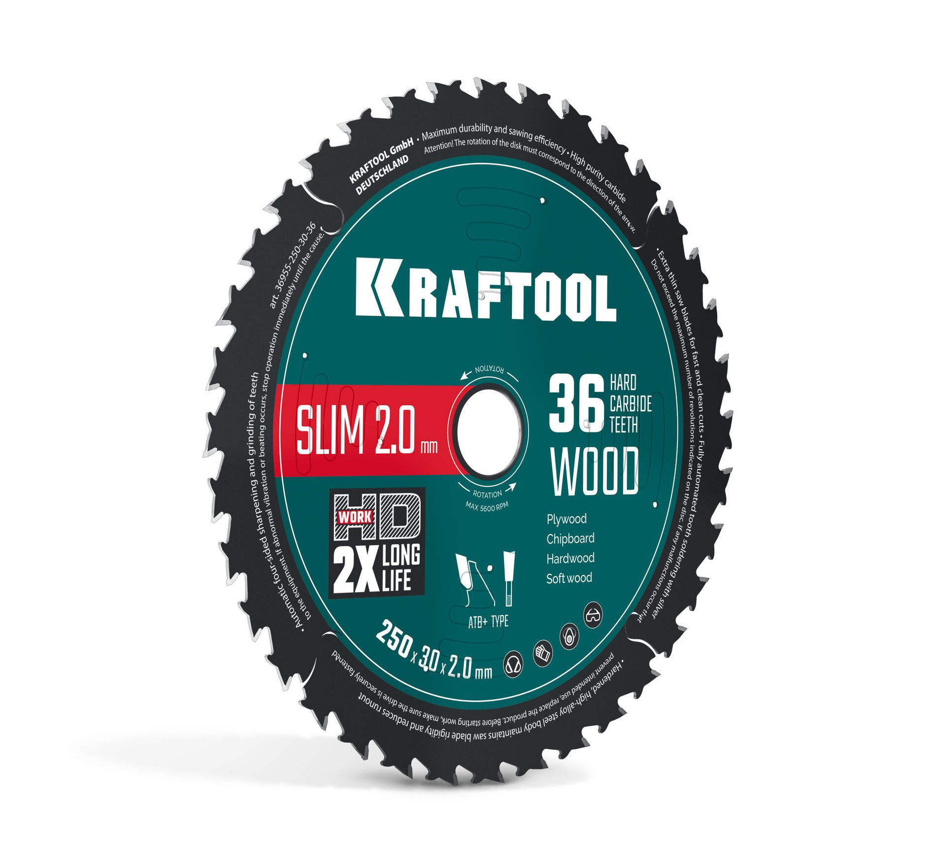 Диск пильный по дереву Slim wood cut, 250 х 30 x 2.0 мм, 36Т KRAFTOOL 36955-250-30-36