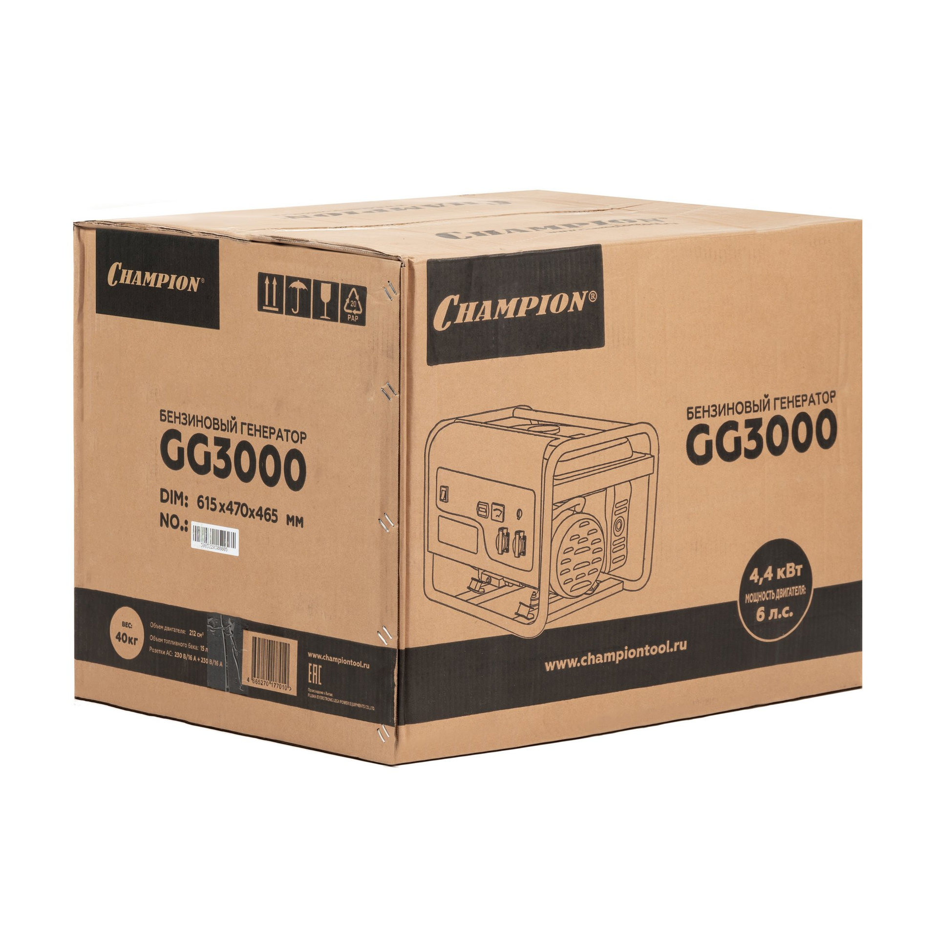 Генератор CHAMPION GG3000 (2,3/2,5кВт 6лс 15л 40кг) (GG3000)