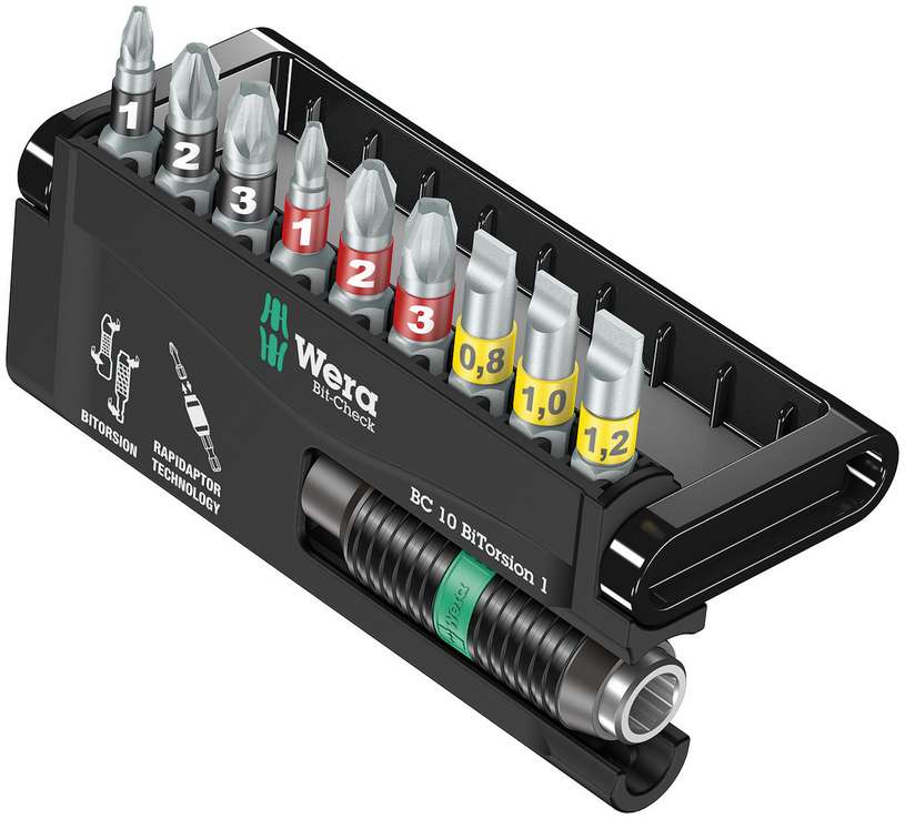 Набор бит торсионных с торсионным битодержателем Rapidaptor 10 BiTorsion 1, 10 пр., 1/4 C6.3 Bit-Check WE-056374