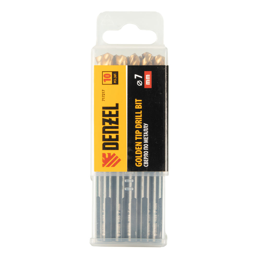 Сверло по металлу, 7 мм, HSS-Tin, Golden Tip, 10 шт. Denzel (717217)