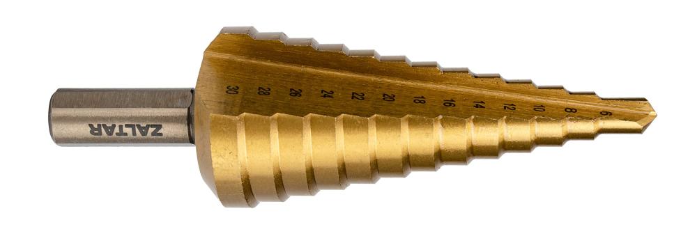 Сверло ступенчатое, HSS TiN, Gr.3, O6-30 мм, прямая канавка, трёхплоскостной хвостовик (ZA-05348)