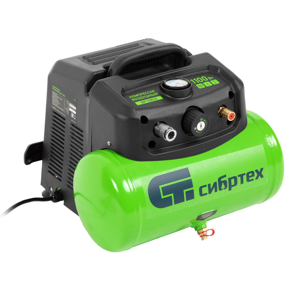 Компрессор воздушный безмаслянный BL 1100/6 1100Вт, ресивер 6 литров, 180 л/мин Сибртех (58059)