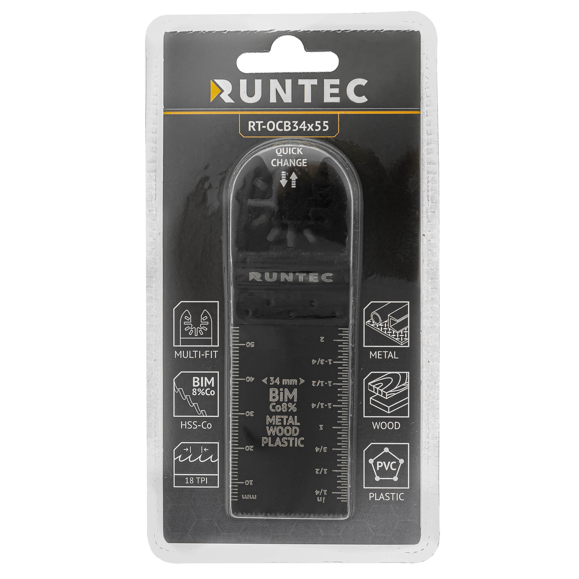 RUNTEC RT-OCB34x55 Насадка для МФИ (реноватора) RUNTEC BiM пильная прямая 34x55 мм по дереву, пластику и металлу (RT-OCB34x55)